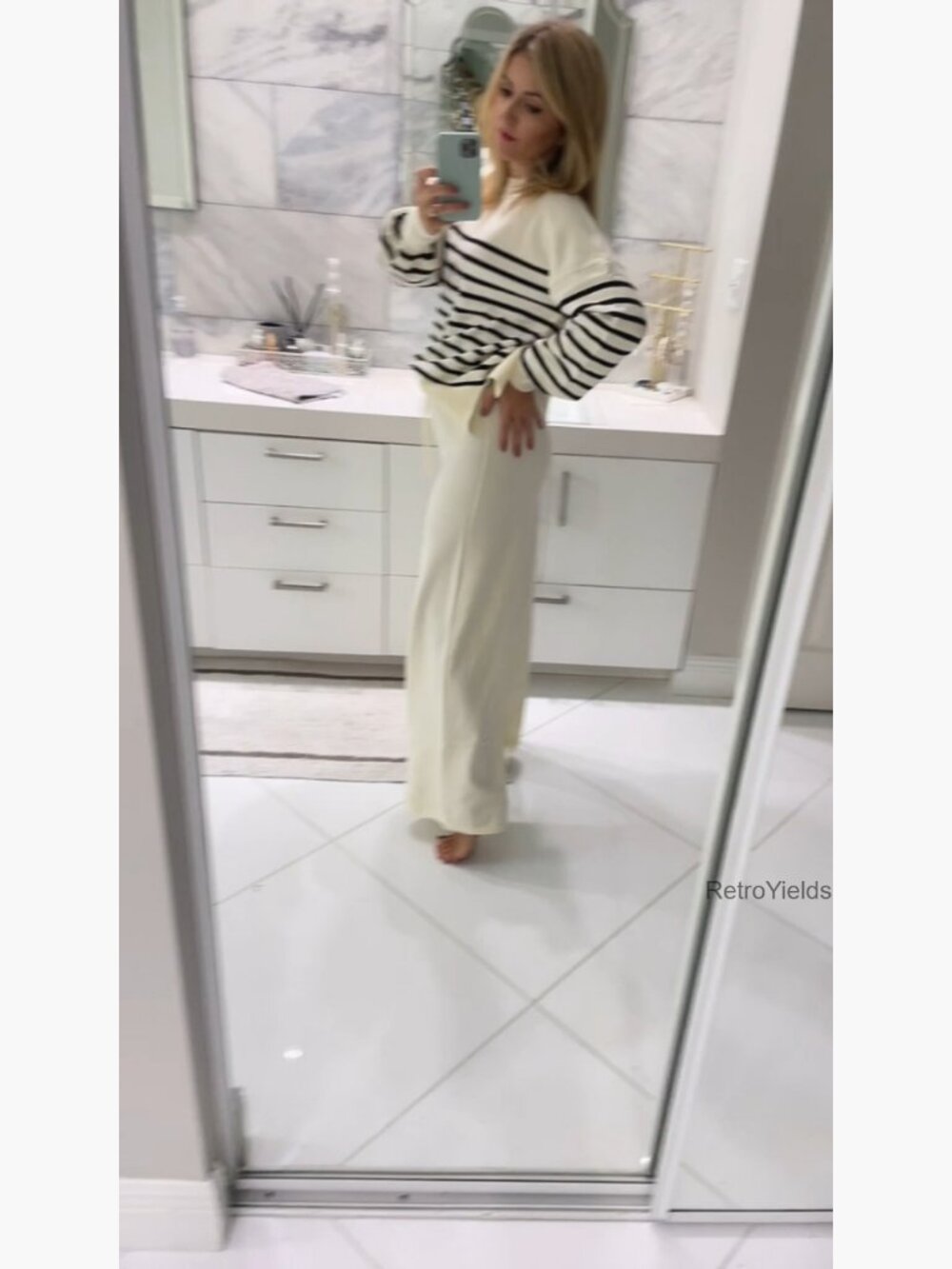 Womens Knitted Sweatsuit 2 Piece Lounge Set Sweater Top Wide Leg Pants - Picture 5 of 7